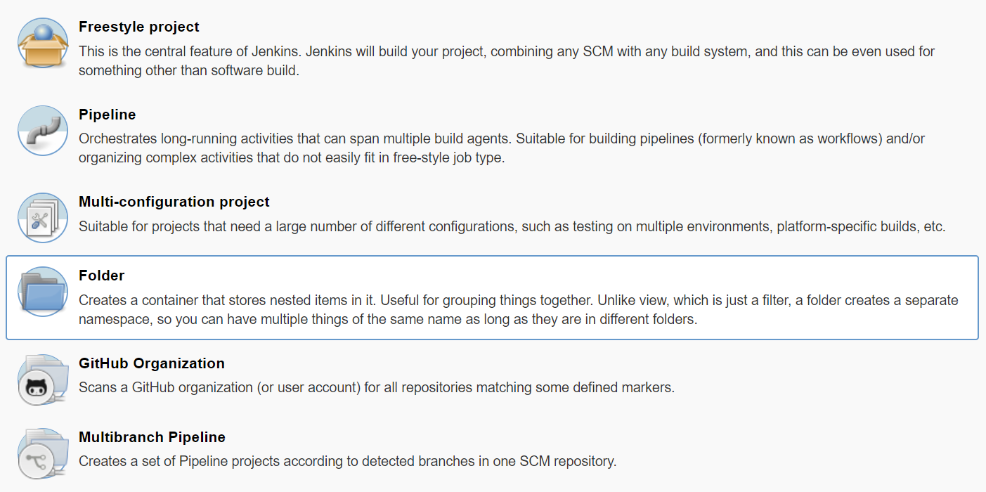 Various job types in Jenkins