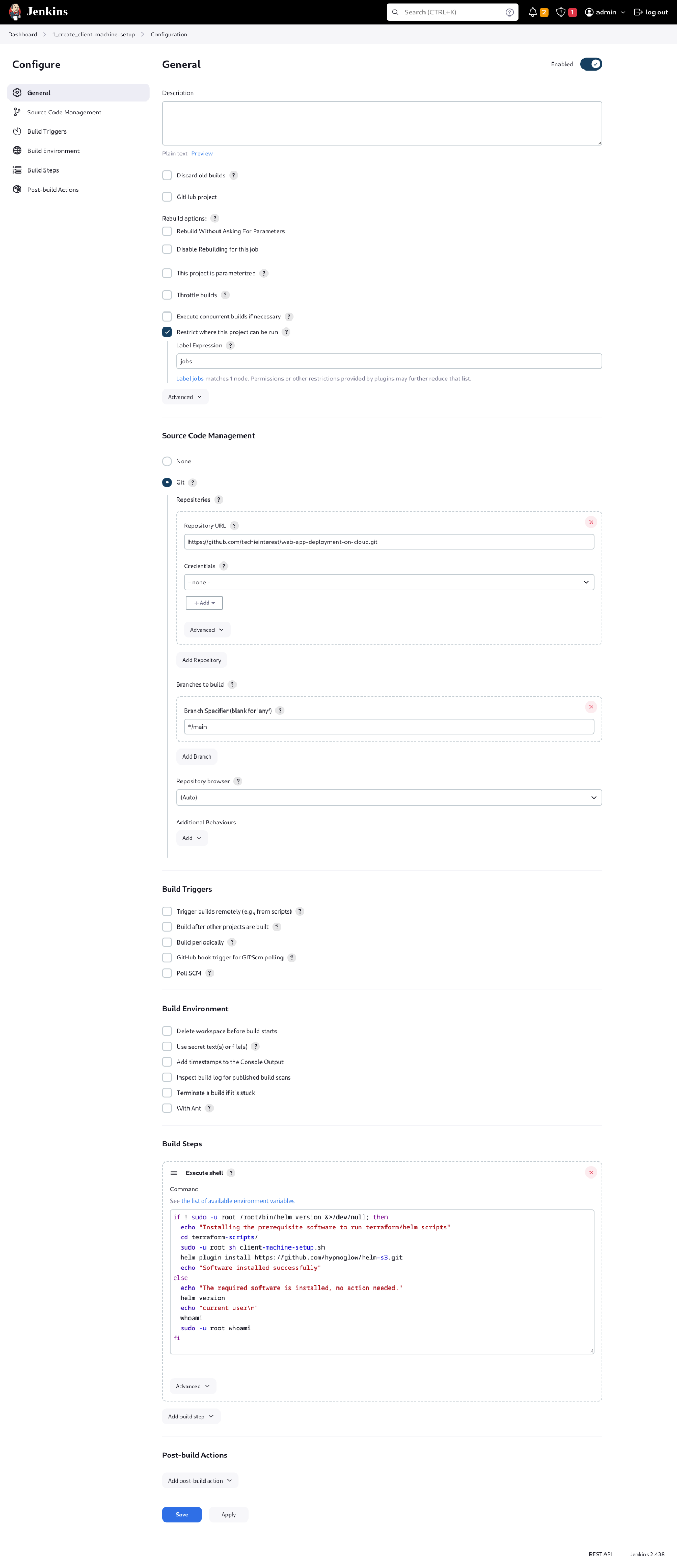 Jenkins dashboard
